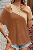 Cold Shoulder Patchwork Round Neck T-shirt