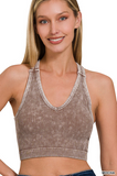 Stone Washed Seamless Racerback Tank Top With Bra Pad