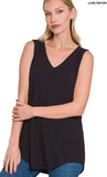 Luxe Rayon Sleeveless V-Neck Hi-Low Hem Top