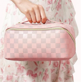 Vegan Leather Checkered Makeup Bag