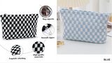 Checkered Cosmetic Makeup Pouch Clutch Bag