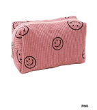 Smiley Face Corduroy Cosmetic Pouch Bag