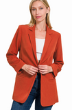 WOVEN LONG SLEEVE OPEN FRONT CLASSIC BLAZER