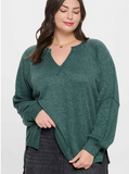 Split Neck Long Sleeve Raglan Knit Top