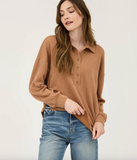 Pinstripe Collared Half Button Knit Top