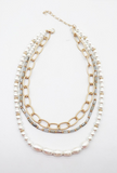 Multi Layered Pearl & Metal Necklace