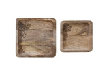 Mango Wood Trays With Snowflakes, Natural