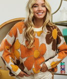 Flowers Pattern Round Neck Sweater