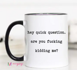 Hey Quick Questions Funny Coffee Mug