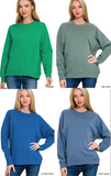 Fleece Round Neck Ribbed Side Raglan Sweatshirts