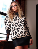 Soft Cozy Leopard Graphic Knit Sweater Top