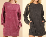 Mineral Washed Oversized Knit Sweatshirt Mini Dress