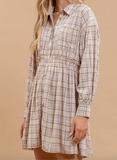 Plaid Collared Button Down Long Sleeve Dress