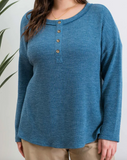 Curvey Waffle Knit Henley Long Sleeve Knit Top