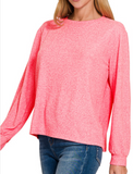 Soft Melange Hacci Round Neck Longe Sleeve Shirt