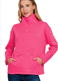 Fleece High Neck Half Snap Button Front Sweatshirt