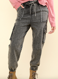 Washed Denim Jogger Cargo Pants