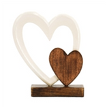 Wood And White Metal Heart On Stand