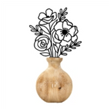 Wood Vase And Metal Flowers