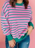 Stripe Waffle Knit Crew Neck Plus Size Sweatshirt