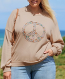 Floral Peace Graphic Washed Plus Size Sweatshirt