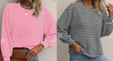 Striped Round Neck Long Sleeve Top