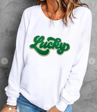 Shiny Trim Chenille Lucky Pattern Sweatshirt