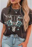 Vintage Western Bull Head Aztec Graphic T Shirt