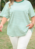 Stripe Plus Size Round Neck T Shirt