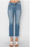 Risen - Mid Rise Raw Hem Straight Jeans