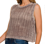 Acid Washed Fishnet Sweater Vest