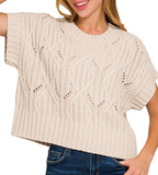 Cable Knit Short Sleeve Sweater