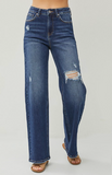 Risen - High Rise Distressed Detail Wide Jeans