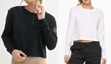 Organic Cotton Chic Crew Neck Henley Long Sleeve Top