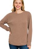 Raised Rib Round Neck Long Sleeve Top
