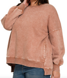 Acid Wash Fleece Hi-low Hem Pullover
