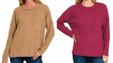 Ribbed Brushed Melange Hacci Sweater With A Pocket