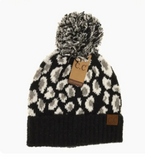 Leopard Boucle Knit Pom Cc Beanie