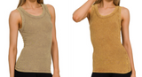 Washed Ribbed Scoop Neck Tank Top