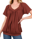 V-neck Short Sleeve Shirring Top