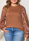 Floral Sleeve Patchwork Round Neck Blouse