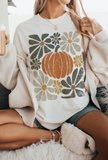 Pumpkin Print Loose Crewneck Tunic T Shirt