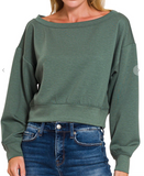 Scuba Cropped Boat Neck Pullover Sweatshirts