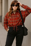 Plaid Drawstring Hem Button-up Shirt