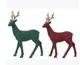 Resin Christmas Red/green Deer With Gold Antlers, 2 Ast