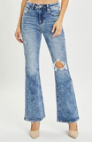 Risen - High Rise Knee Distressed Flare Jeans