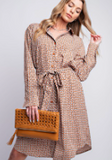 Printed Crepe Button Down Shirt Dress