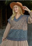 Leopard Knit And Texture Knit Mixed Vest