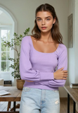 Scoop Neck Long Sleeve Knit Top