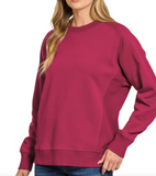 Fleece Round Neck Ribbed Side Raglan Sweatshirts